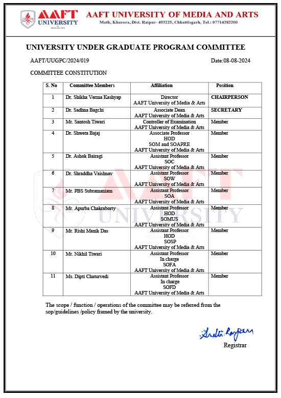 UNIVERSITY UNDER GRADUATE PROGRAM COMMITTEE