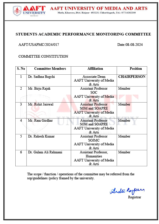 UNIVERSITY ACADEMIC PERFORMANCE COMMITTEE