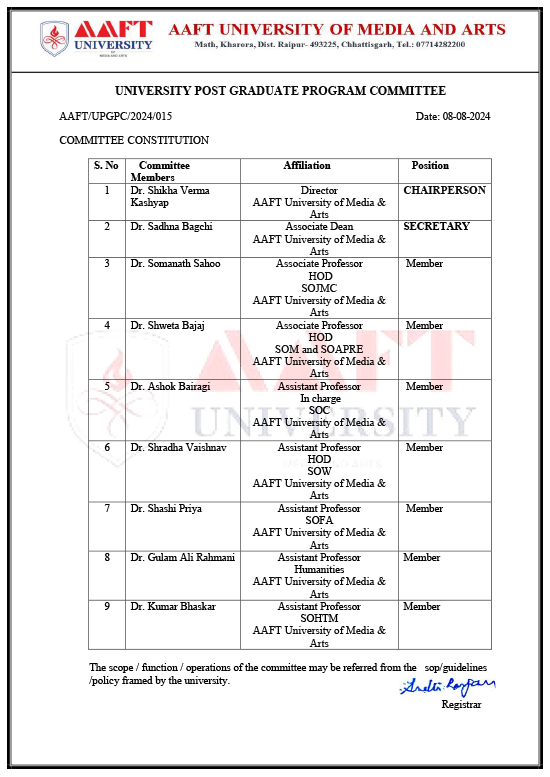 UNIVERSITY POST GRADUATE COMMITTEE